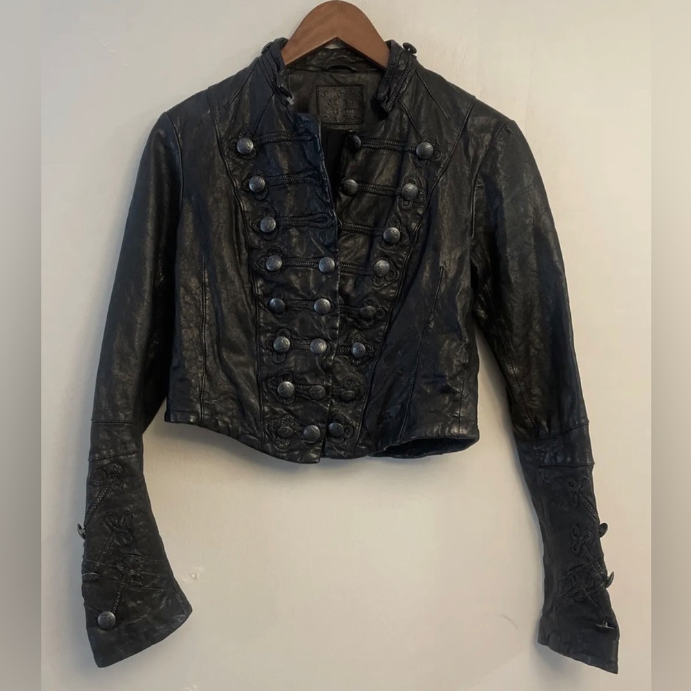 All Saints Lamb Leather Size 10 Military Cropped Jacket